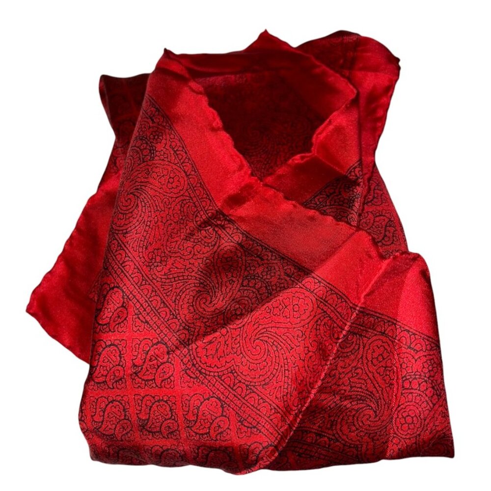Handicraft HOLIDAY Christmas Red black paisley 100% Silk mens pocket squ…